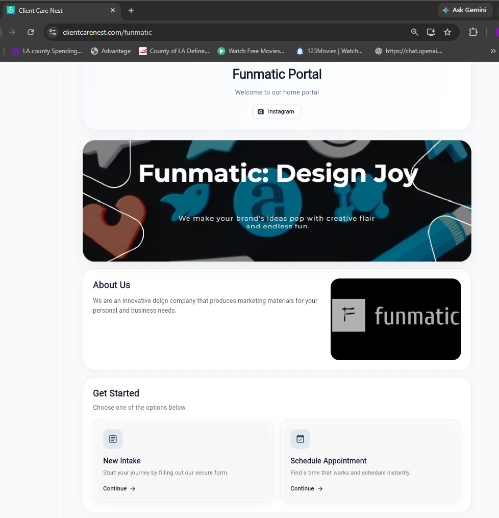 Public business portal page